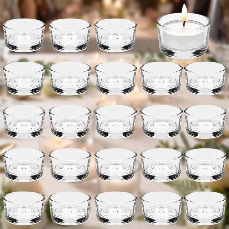 FRTAOOP Juego de 24 portavelas de té estándar de Cristal - diámetro 4, 5cm — Cena a la luz de velas