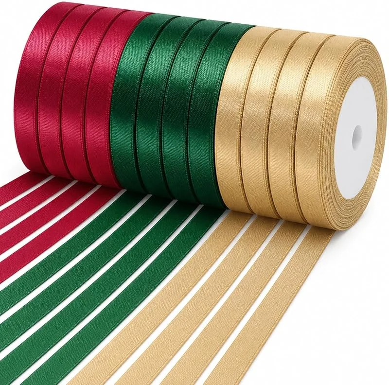 Jiaoshou Pan 12 Rollos Cinta de Navidad 10 mm x 22 m, Rojo Verde y Dorado — Envoltorio regalo