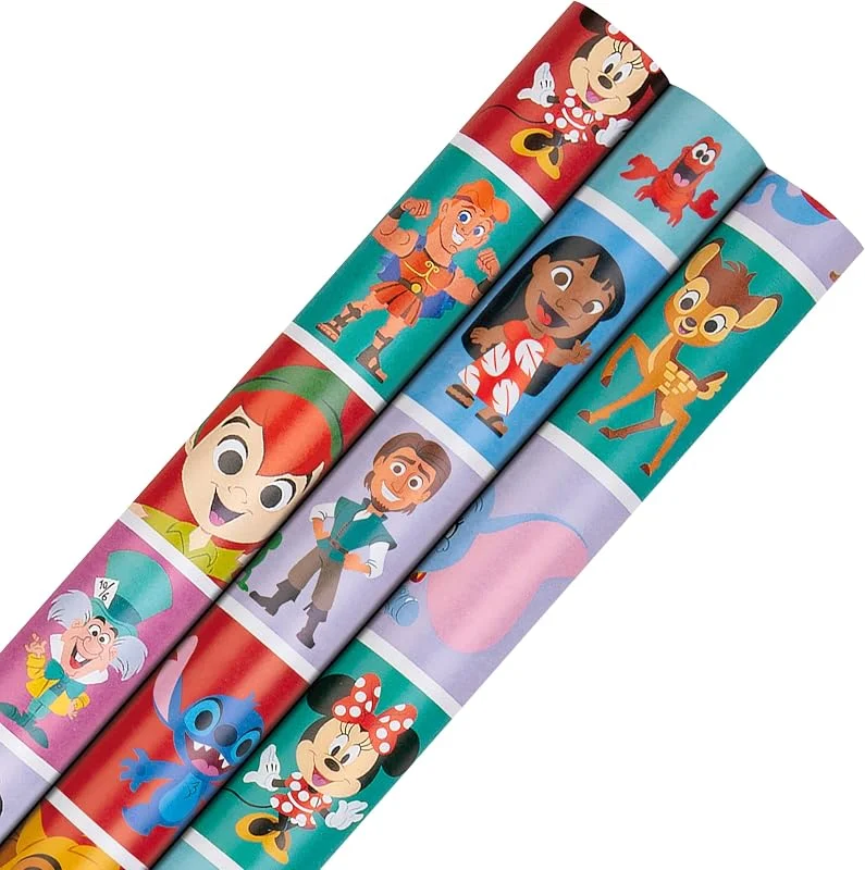 Hallmark Rollo de papel de regalo, paquete de 3 en 1, diseño de personajes de Disney, 2 m cada uno, cumpleaños, Navidad, multicolor — Envoltorio regalo