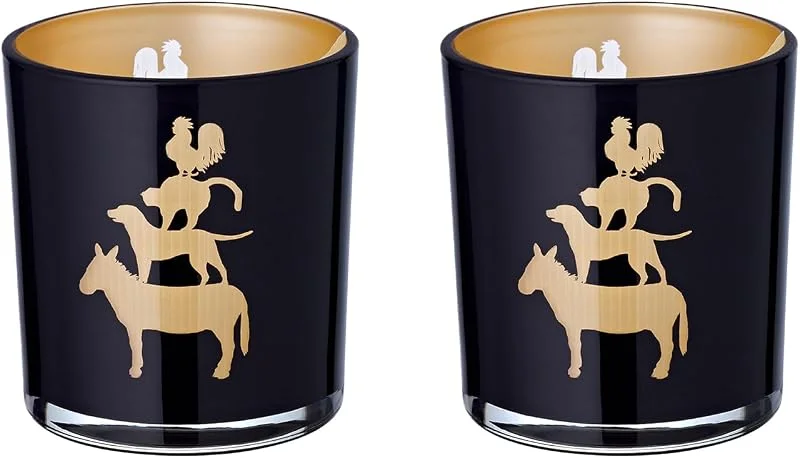 Visita la tienda de EDZARD EDZARD Set 2 Vasos portavelas Músicos de Bremen (H 8 cm, Ø 7 cm), cristal — Cena a la luz de velas