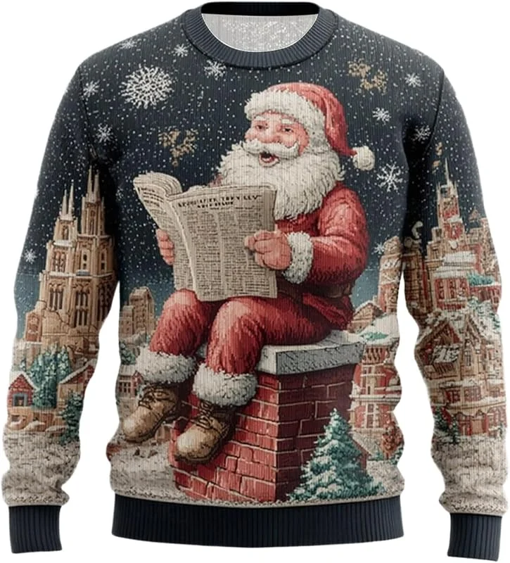 PINTUTU Ugly Christmas Jersey de Navidad para Hombre Feo Jersey navideño Encantador Jesús Estampado Jersey de fantasía con Motivo navideño cálido Fiesta de Navidad Sudadera con Capucha Suave — Ropa Navidad