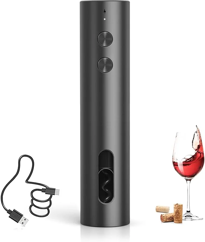 Visita la tienda de ZOYIDOUX ZOYIDOUX Sacacorchos Eléctrico Recargable – Abrebotellas Eléctrico USB-C, Mini Portátil, Acabado Negro Mate — Vino y mesa festiva