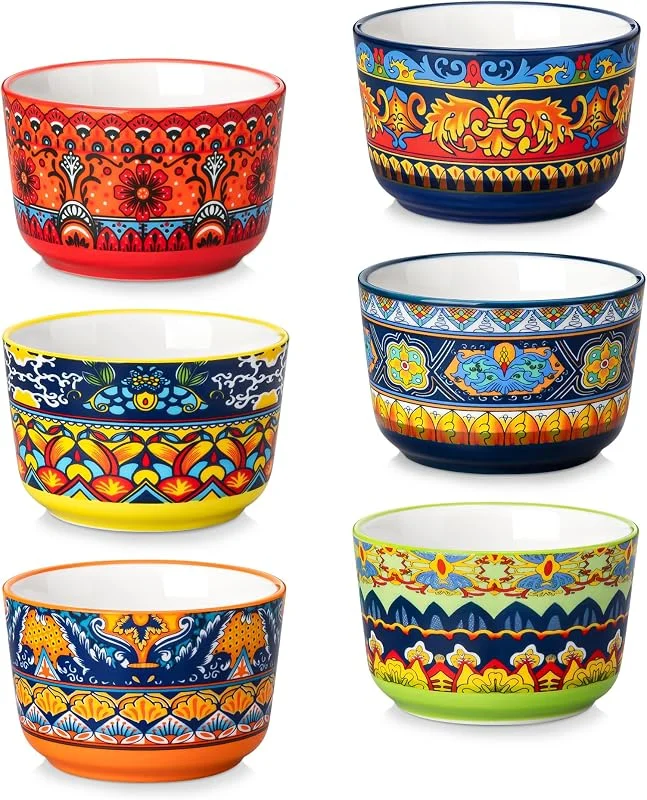 Visita la tienda de vancasso vancasso KRVI Moldes para Soufflé, 6 x 120ml Ramequines de Gres, Moldes para Tartas, Mini Cuencos para Postre, Aperitivos, Ø 8 cm, Estilo Bohemio — Hogar y cocina