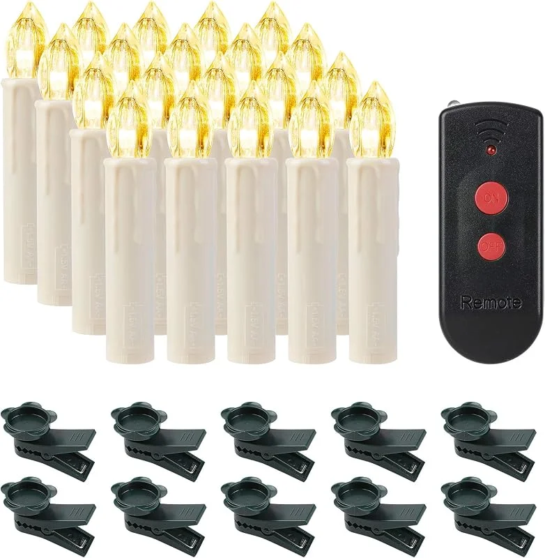 SHYOSUCCE 20 Velas LED de Árbol de Navidad, Velas de LED Navidad Inalámbricas con Control Remoto, Luces de Velas Navidad Blancas Cálidas para Navidad, Bodas, Cumpleaños, Fiestas — Luces Navidad