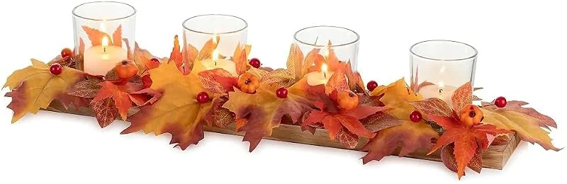 Romadedi Portavelas de madera para decoración de mesa de otoño — Cena a la luz de velas