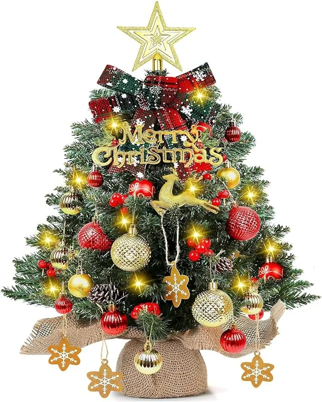 Vexnaro Mini Árbol de Navidad, Árbol de Navidad Artificial de Mesa con Iluminación Decorativa, Bolas, Piñas y Lazos, Árbol de Navidad DIY para Decoración de Mesa, Casa y Oficina, 60 cm, 24" — Adviento y mesa