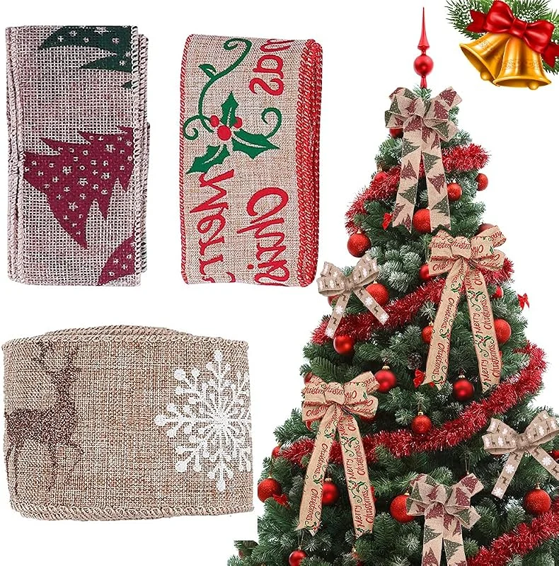 KUAOWT Cinta de Arpillera Navideña, Yute Natural para Envolver Regalos, Ancha para Manualidades, Coronas, Lazos, Adornos de Bricolaje y Boda — Envoltorio regalo