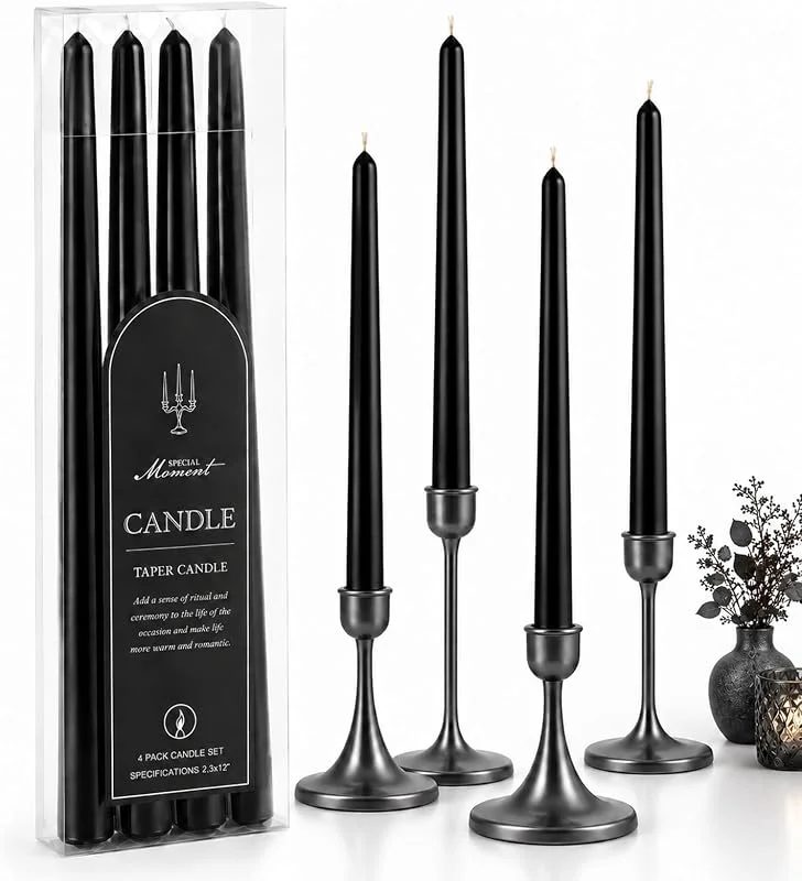 Nurila Velas largas de parafina (4 unidades, 2, 2 x 30 cm), color negro — Cena a la luz de velas