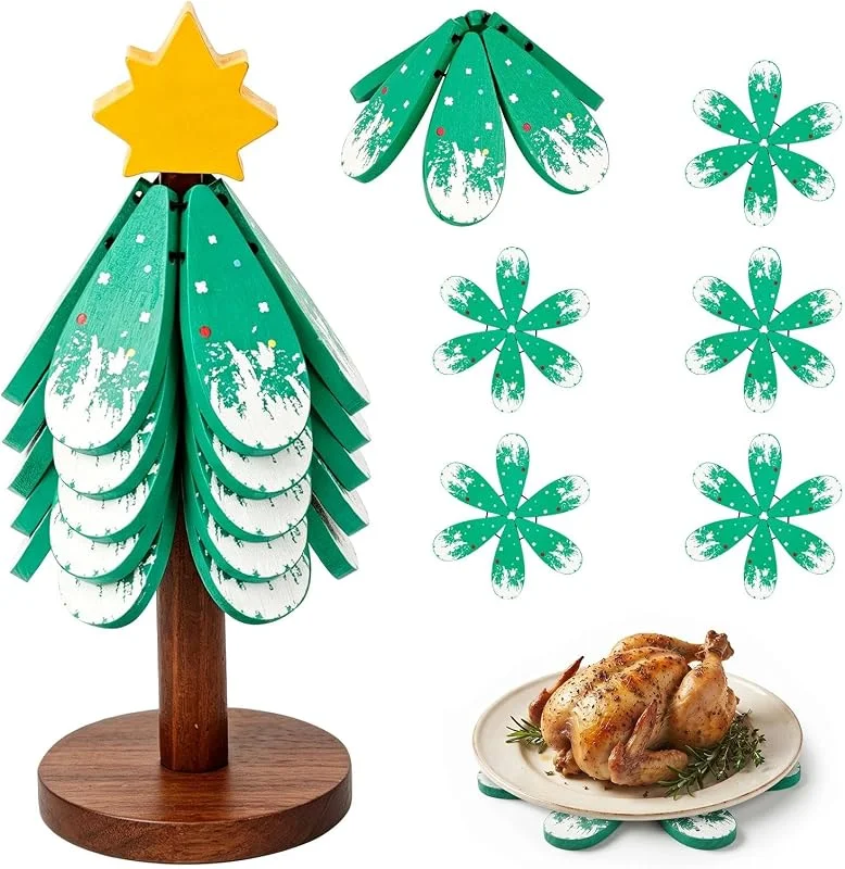 Duthbadu 5 Salvamanteles Árbol de Navidad de Madera con Soporte — Adviento y mesa