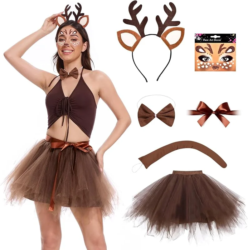 Aragallant Disfraz Animal Adulto Falda Diadema Cola Pajarita, Accesorios Disfraz Animales para Carnaval Animal Cosplay Fiesta Navidad — Ropa Navidad