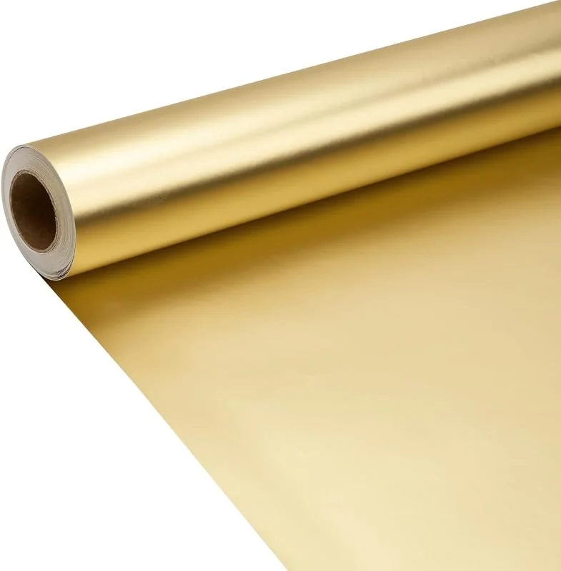 ZHNERY Rollo de papel de regalo dorado mate de 9 m, 43 cm, color liso, con brillo perlado para cumpleaños, Navidad, baby shower y decoración de festivales — Envoltorio regalo