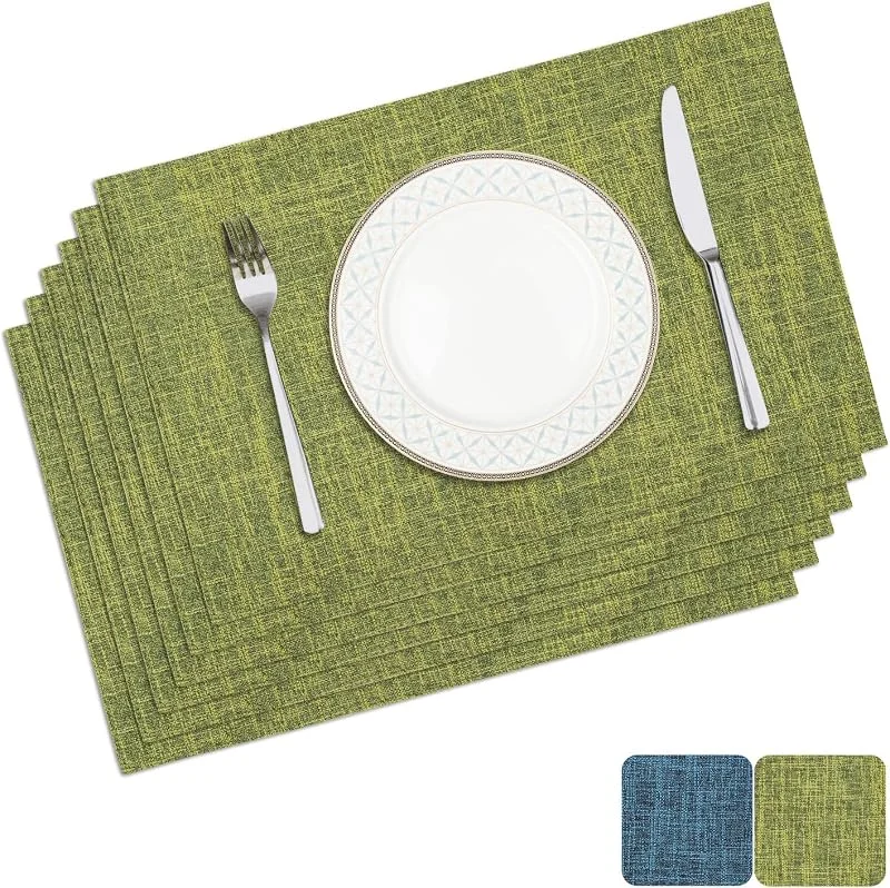 Privalace Duradero Manteles Individuales de Tejido Lavables 46x30cm Juego de 6, Salvamanteles Individuales Resistentes al Calor para Cocina Comedor(Verde frutal) — Hogar y cocina