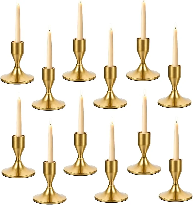 YOOMUR 12 candelabros dorados, portavelas de metal, diámetro de 2, 2 cm, portavelas dorado, 7, 5 cm, candelabros dorados, decoración moderna para bodas, fiestas, Navidad, decoración de mesa y salón — Cena a la luz de velas