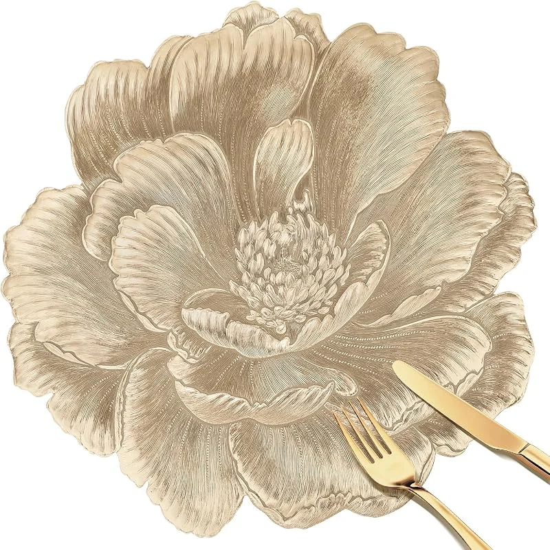 Visita la tienda de fanquare fanquare Manteles Individuales PVC con Forma de Flor de Peonía 38cm 6 Pieza, Salvamanteles Individuales Dorado Antideslizantes Lavables para Decoración de Comedor Bodas Fiestas — Hogar y cocina
