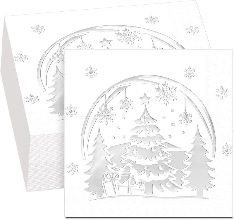 Chrisfall 50 Servilletas de Navidad Plateadas de Papel Metalizadas Navideñas Desechables Servilletas de Cóctel para Suministros de Fiesta de Navidad(Bola de Cristal) — Adviento y mesa