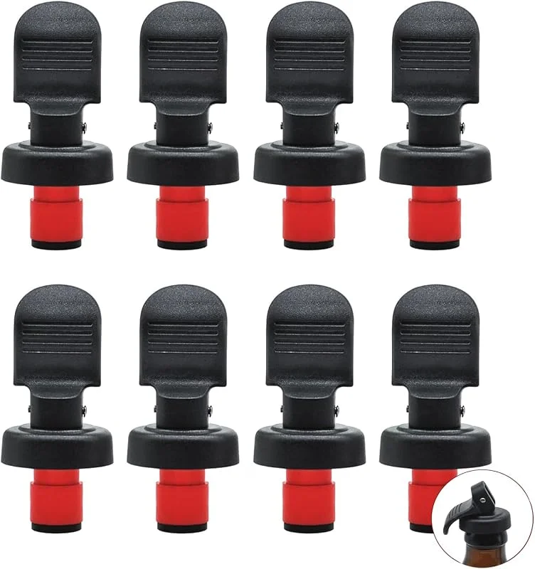 JINTANG 8 PCS Corchos de Vino Negro, Tapón Botella Reutilizable, Reemplazable Tapones de Corcho para Casa, Pub y Bar — Vino y mesa festiva