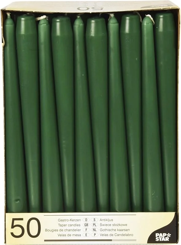 PAPSTAR 50 velas de candelabro de 2, 2 cm de diámetro, 25 cm, color verde oscuro — Cena a la luz de velas
