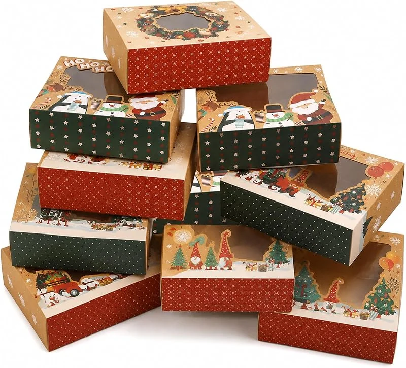 YUNSDA 12 cajas de galletas de Navidad de papel kraft con ventana — Envoltorio regalo
