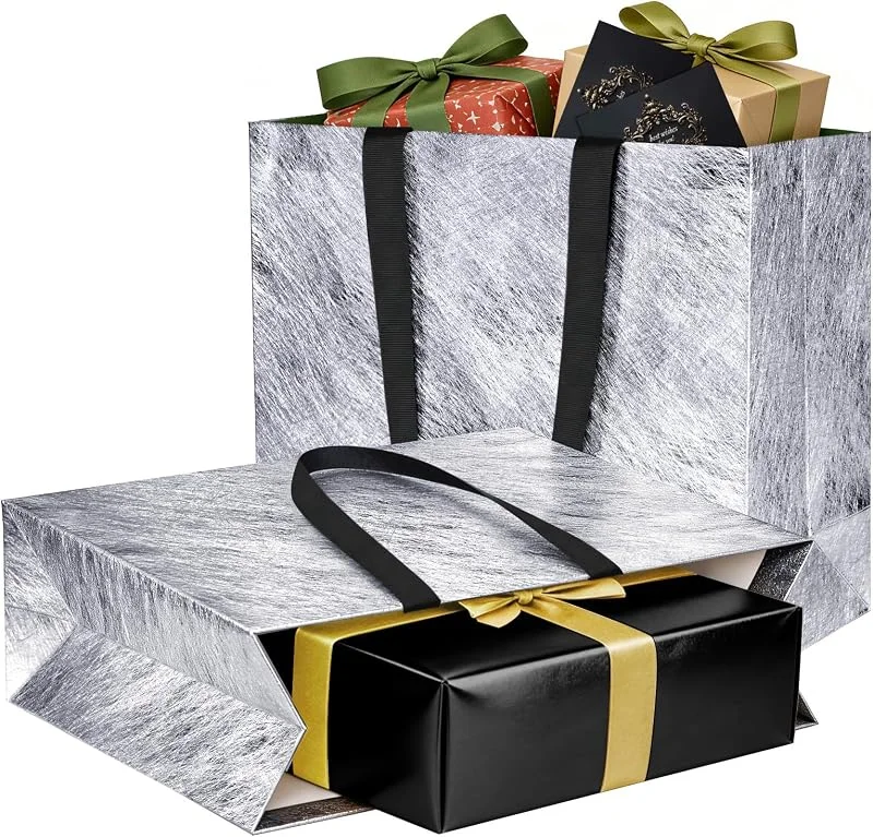 Visita la tienda de LVNRIDS LVNRIDS Bolsas de Regalo Grande Plata, 2 piezas Bolsas Regalo de Lujo con Asas, 38x13x31cm Bolsas Papel Regalo para Navidad Bodas Fiesta, Cumpleaños, San Valentín, Pascua — Envoltorio regalo