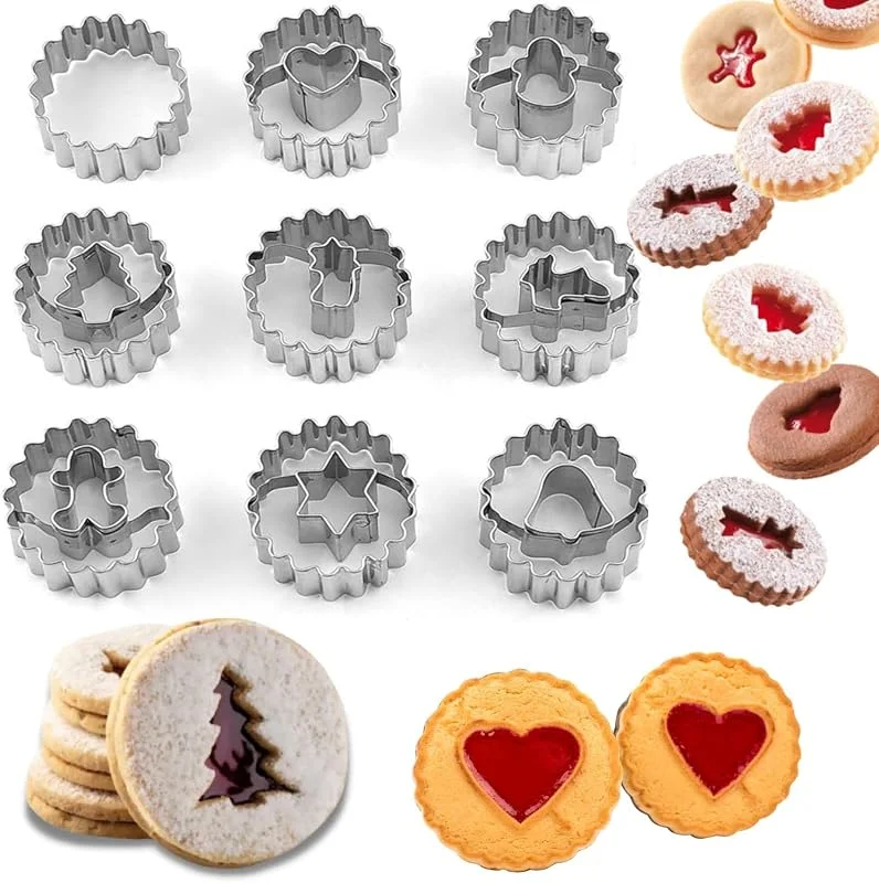 FaDazCruxt 9 Piezas Moldes Galletas Navidad Juego, Linzer Juego moldes para galletas de acero inoxidable, para Repostería, Chocolates, Cookie — Hogar y cocina