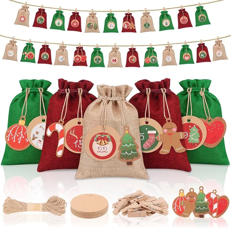 QKJEM 24 piezas de calendario de adviento para rellenar 18 X 13 cm Calendario de adviento casero Saquitos grandes de adviento para rellenar Adecuados para la adviento DIY Calendario de adviento Saquitos de — Adviento y mesa