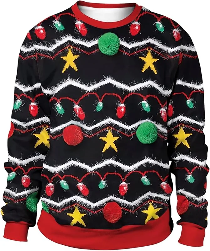 CIZEUR Jersey de Navidad para hombre con estampado 3D Ugly Christmas Sweater Unisex Couple Suéter Papá Noel Impresión — Ropa Navidad
