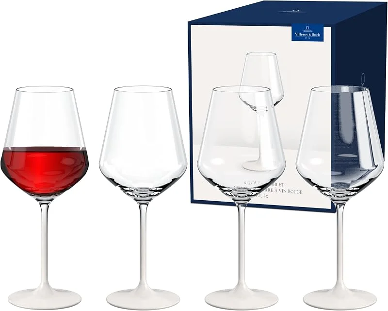 Villeroy & Boch - Manufacture Rock blanc Juego de copas de vino tinto, 4 piezas. Juego de copas para vino tinto, 470 ml, Cristal, Aspecto de pizarra blanco mate — Vino y mesa festiva