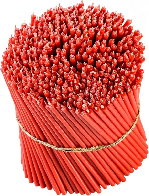 Visita la tienda de Danilovo Danilovo Ritual - Velas de cera de abeja (rojo) – Velas ortodoxe para decoración, N120, altura: 16 cm, diámetro de 5, 4 mm (50 unidades – 167 g) — Cena a la luz de velas
