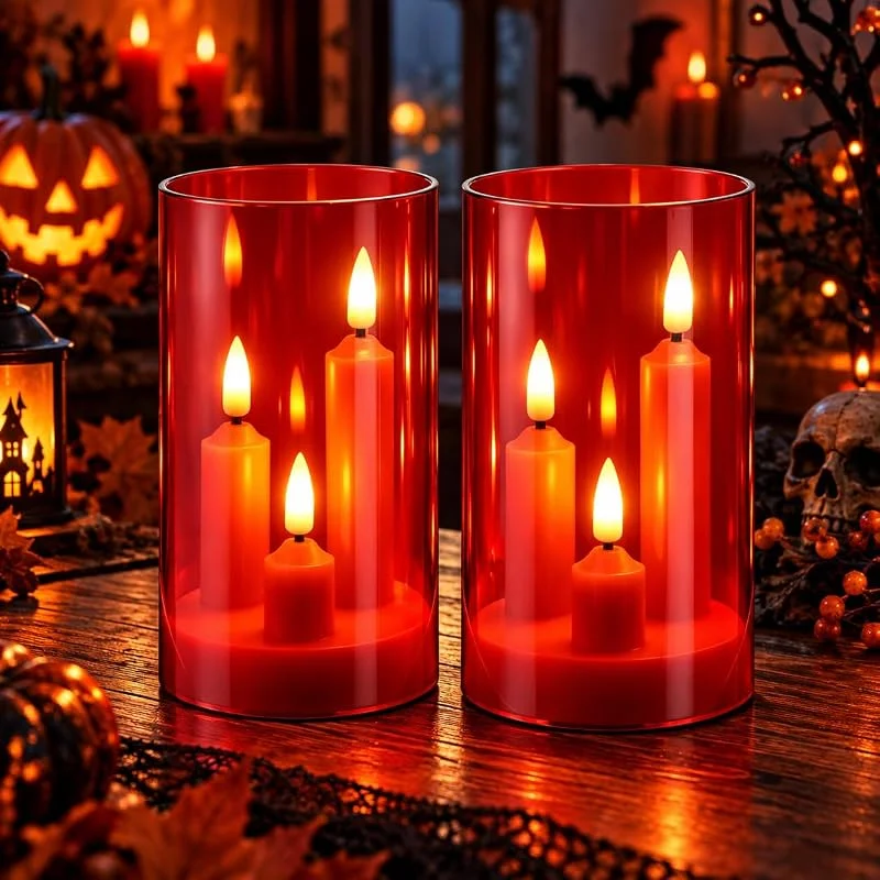 Visita la tienda de Da by 2 Velas LED de Vara 3 Núcleos, Carcasa de Acrílico Transparente Rojo, Velas Sin Llama con Mando a Distancia, Efecto de Llama Realista, Funciona con Pilas para Decoración de Hogar, Navidad, Bodas — Adviento y mesa