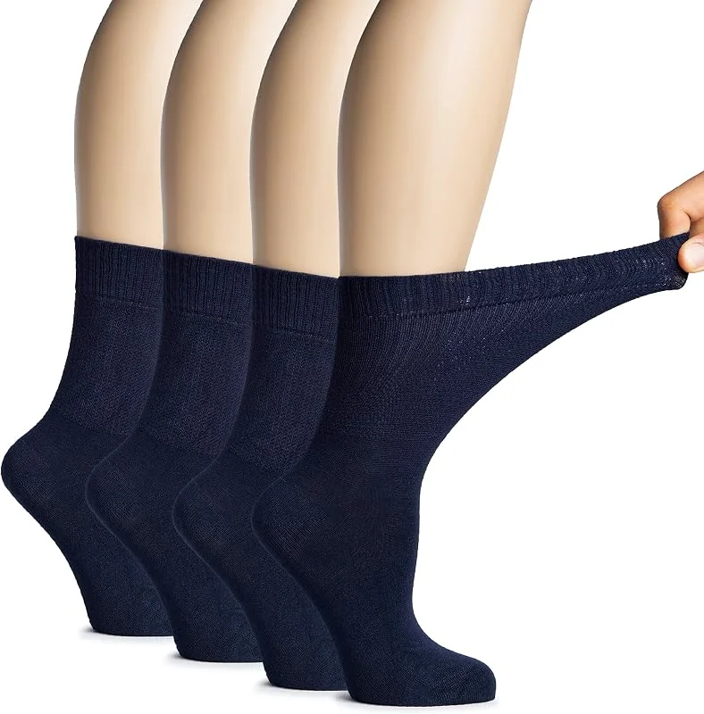 Visita la tienda de Hugh Ugoli Hugh Ugoli Calcetines Media Caña Mujer Diabéticas de Bambú, 4 Pares, Súper Suaves, Finos y Transpirables, Holgados para Tobillos Hinchados, Cintura Sin Presión y Punta Sin Costura, Talla: 36–39, 39–43 — Ropa Navidad