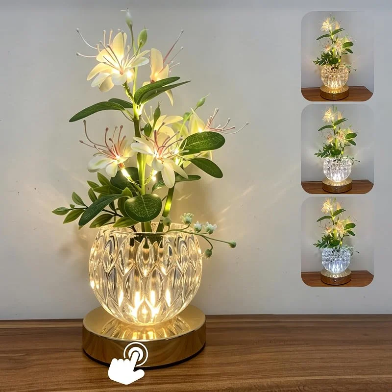 Howeifull Lámpara táctil con forma de jazmín, lámpara de mesa inalámbrica — Cena a la luz de velas