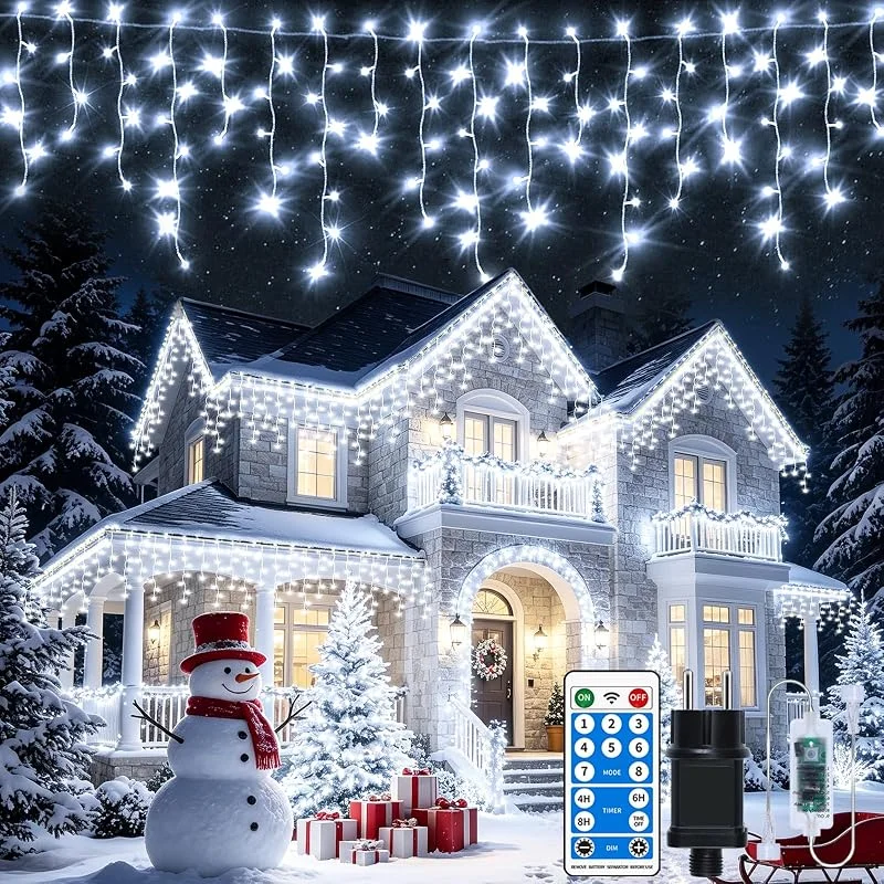 GCMacau Ampliable 25+5M LED Cortina Luces Navidad Exterior, Luces Navidad Exterior con 8 modos, mando a distancia 40M, Temporizador 4, 6, 8h y Memoria, Guirnaldas Luminosas IP65 Impermeable para Navidad