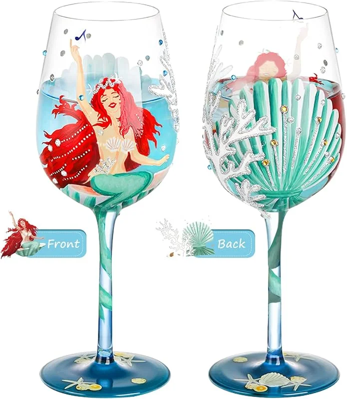 Visita la tienda de NymphFable NymphFable Copa de Vino Princesa Sirena Pintada a Mano 15oz Regalos de Cumpleaños Personalizados para Mujeres (1 unidad) — Vino y mesa festiva