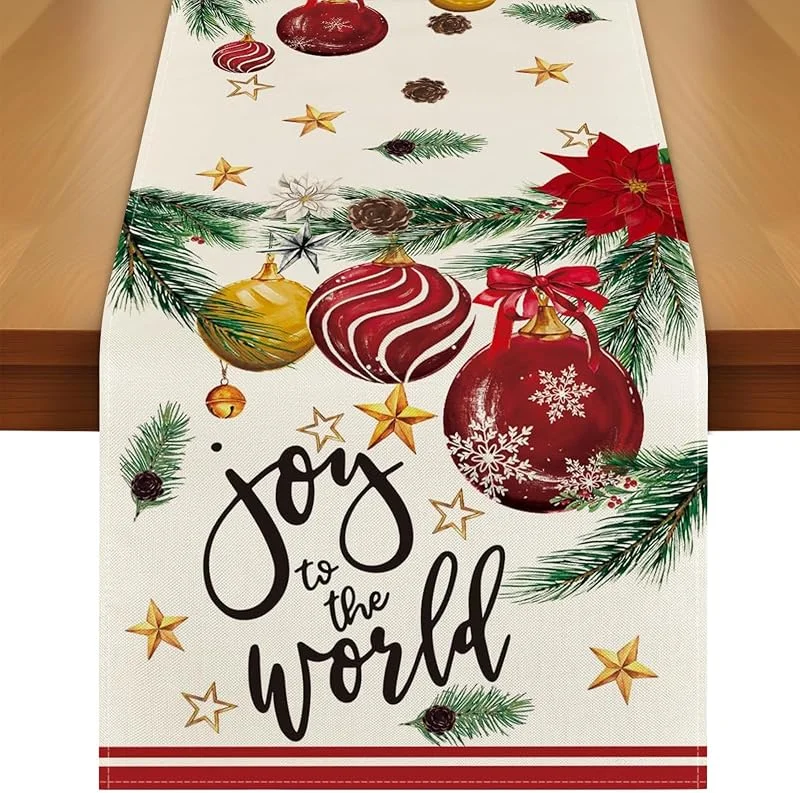 LUYANFX Camino de Mesa Navideño, 33x183cm Camino de Mesa de Lino Navideño, Adornos Navideños Mesa de Granja para decoración navideña, Cena Familiar, Fiesta navideña (G) — Hogar y cocina