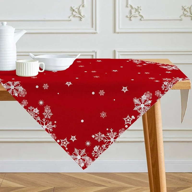 Kiatuniya Mantel Navidad Rojo Copo de Nieve Manteles de Navidad Cuadrado 85x85 cm — Hogar y cocina
