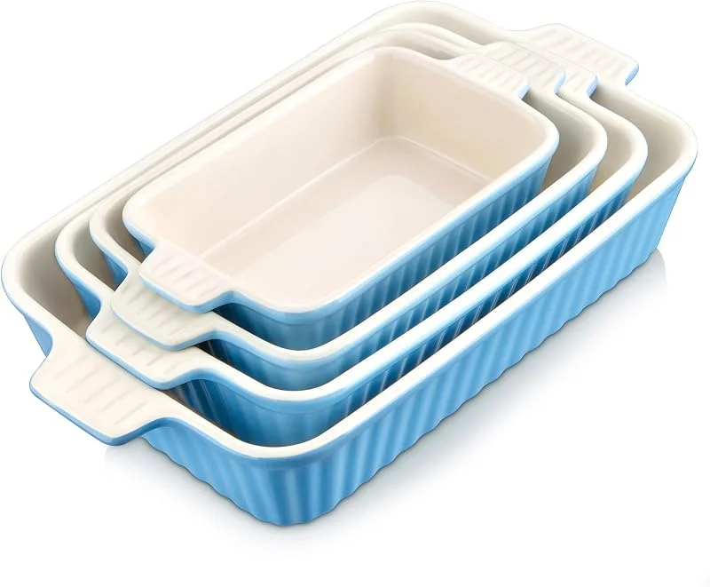Visita la tienda de MALACASA MALACASA Juego de 4 Porcelana Molde Pan Moldes Bandeja para Hornear Moldes para Horno Forma Plato Hondo en 4 Tamaño Azul, Serie BAKE.BAKE — Hogar y cocina