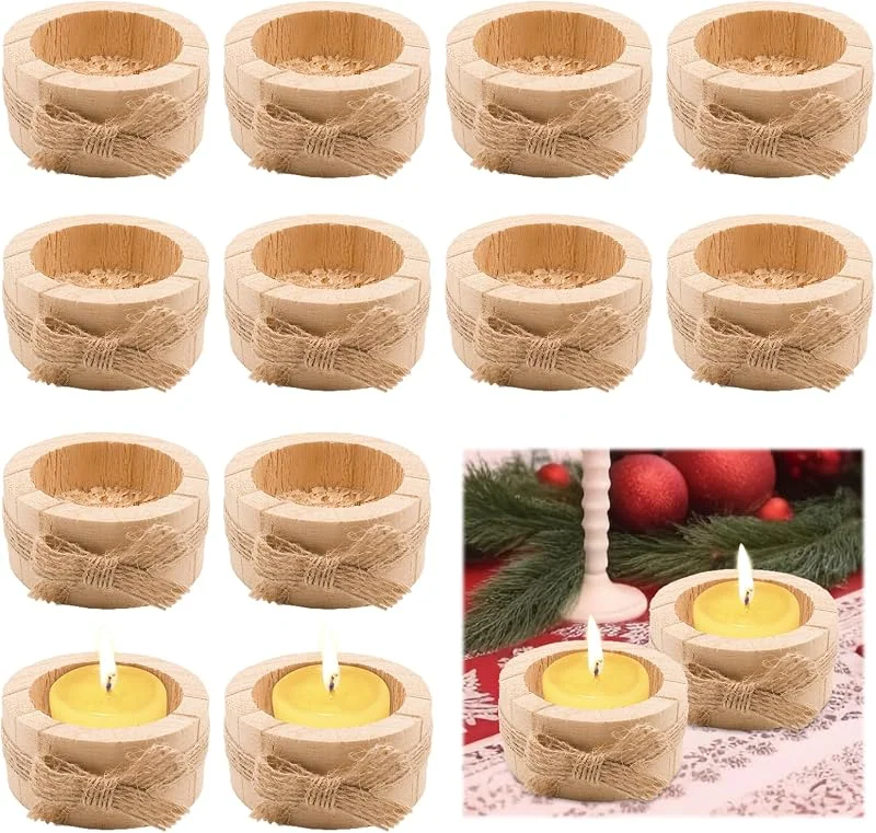 Zyluniy 12 Piezas Portavelas De Madera Natural, Soporte Para Velas Votivas, Tronco Velas, Decoración Mesa Bodas, Navidad, Fiestas Y Hogar, 6x2.5cm — Adviento y mesa