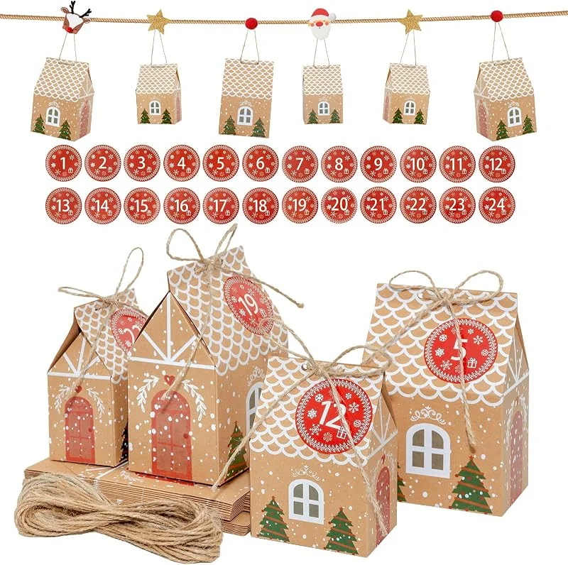 NVGVUP Calendario de Adviento para rellenar: 24 casas con pegatinas numéricas — Adviento y mesa