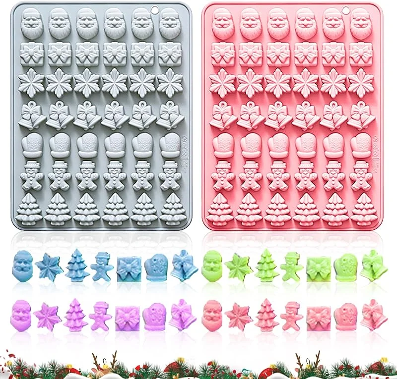 CHIHOLEN 2 moldes de silicona Navidad, moldes para hornear chocolate, hombre de jengibre, Papá Noel, copos de nieve, árbol de Navidad, molde para tartas, para tartas, fondant, galletas, hornear — Hogar y cocina