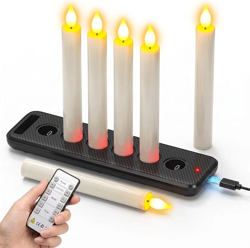 Visita la tienda de SoulBay SoulBay 6 velas LED recargables con control remoto y base de carga — Cena a la luz de velas