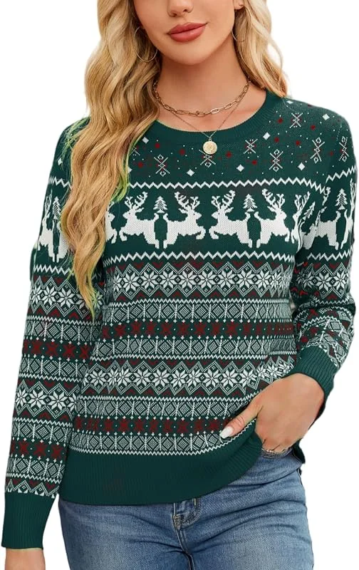 Visita la tienda de Enjyam Suéter de Navidad Mujer Jersey Navideño Sudaderas Clásico Sweaters Christmas Cuello Redondo Pullover Punto Manga Larga Otoño Primavera Invierno — Ropa Navidad