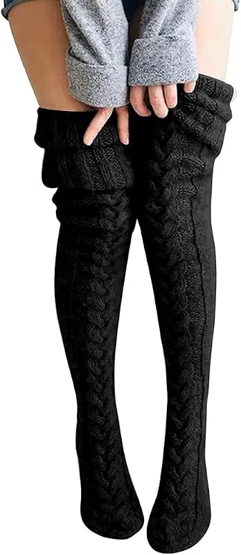 FGFD&OU Calcetines Hasta la Rodilla Mujer Térmicos Invierno Calcetines Altos de Muslo Algodón Calcetines Extra Largos Casual Medias de Botas Largas para Niña Calcetines Navideños — Ropa Navidad