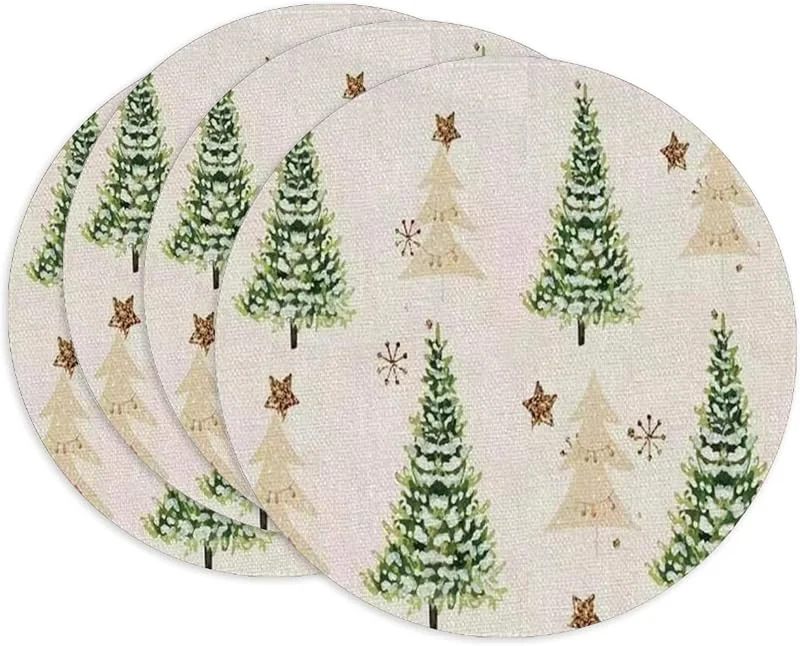 Bseical 4 Piezas Salvamanteles Navidad, 35 cm Manteles Individuales, Lavables de Lino para Celebraciones, Comedores, Fiestas (H) — Hogar y cocina