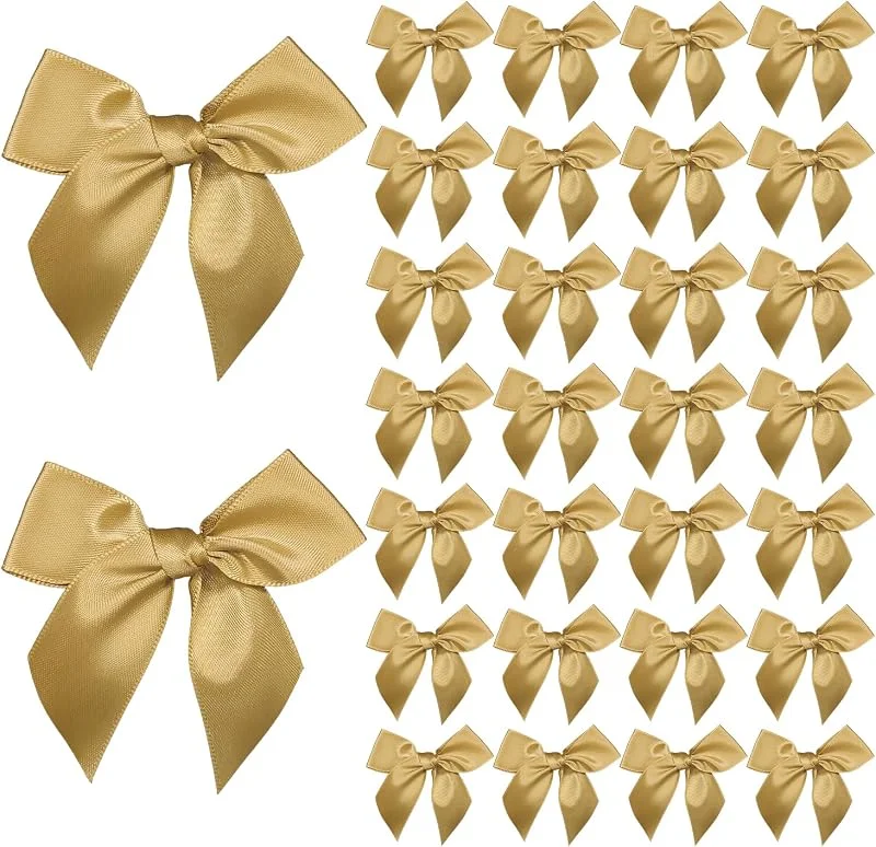 ACKKOR 30 Lazos Dorados, Mini Lazos para Manualidades, Envoltura de Regalos, Costura DIY, Bodas, cumpleaños, Fiestas, Manualidades, Bolsas para Dulces, panadería (Dorado) — Envoltorio regalo