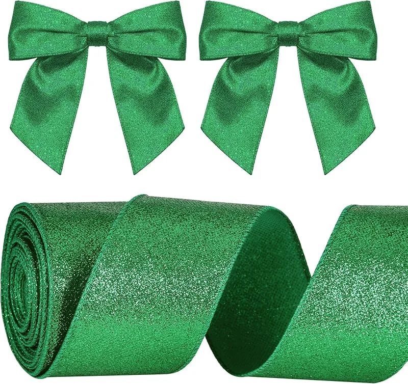 Zocipro Cinta de Navidad Verde con Brillo y Alambre 6, 3cm x 9m, Cinta Ancha Decorativa con Borde Alámbrico para Árbol de Navidad, Regalos, Coronas, Envoltorios — Envoltorio regalo
