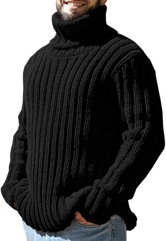 Visita la tienda de Runcati Runcati Jersey de cuello alto para hombre, diseño trenzado, otoño e invierno, punto grueso, monocolor — Ropa Navidad