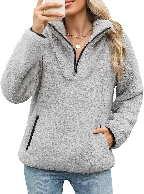 Visita la tienda de RITOSTA Sudaderas Mujer sin Capucha Chaqueta Forro Polar Suéter de Invierno Otoño Jersey con Media Cremallera y Bolsillos Casual Manga Larga Sweatshirt Caliente Sudadera Deporte — Ropa Navidad