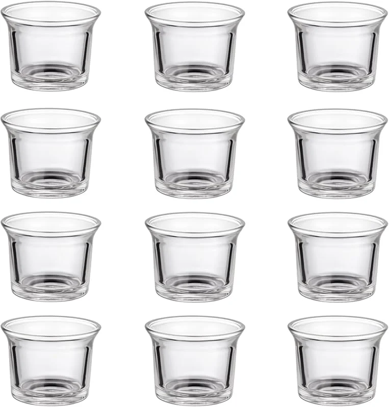 CIRenchen Juego de 12 portavelas vintage de cristal transparente, de 6 cm, para decoración de Navidad, salón, boda, fiesta y decoración del hogar — Cena a la luz de velas