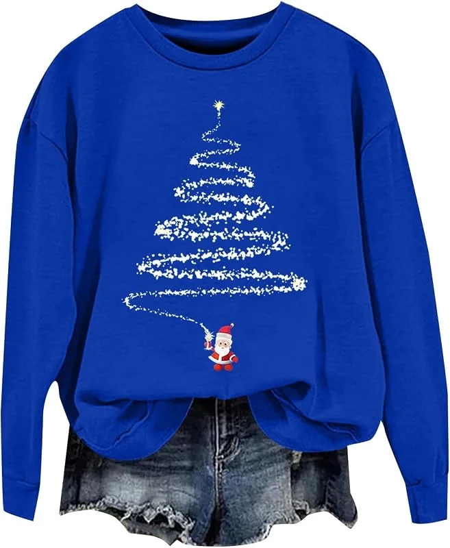 tacniseyw Jersey de Navidad para mujer, talla grande, diseño de árbol de Navidad, sudadera de manga larga para mujer, camiseta fea de Navidad, talla grande, cuello redondo, suéter de invierno — Ropa Navidad