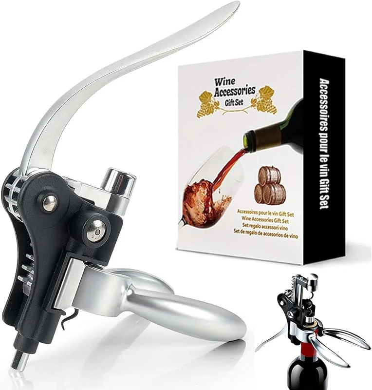 CHARMNAIL Juego Sacacorchos de Calidad con Cortafoil, Vertedor y Tapón de Vacío, Abrebotellas de Palanca Ergonómico de Aleación de Zinc para Todo Tipo de Tapones, Para Hombres y Amantes del Vino — Vino y mesa festiva